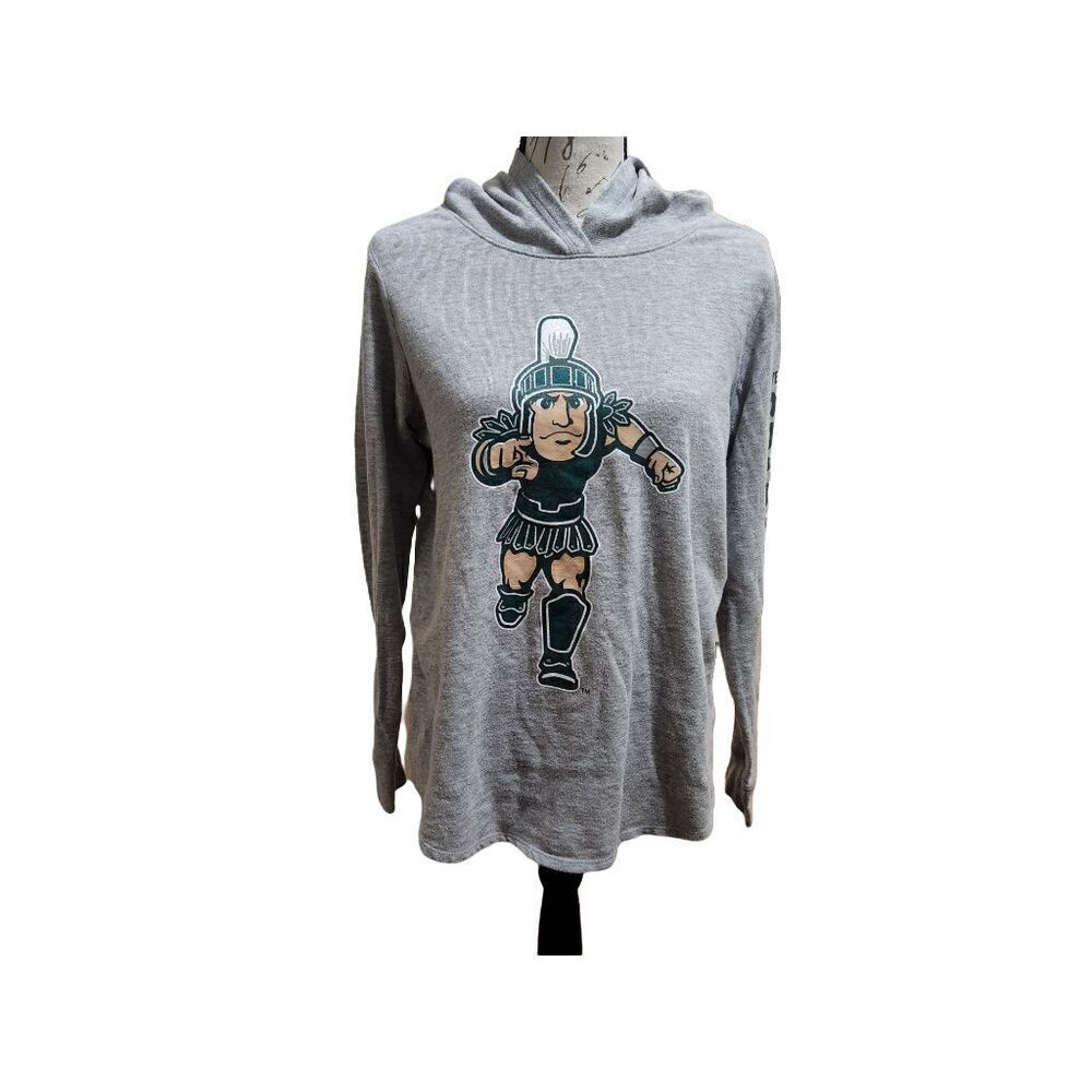 Michigan State Girls Size 18 Gray Green Glitter Long Sleeve Lightweight Hoodie
